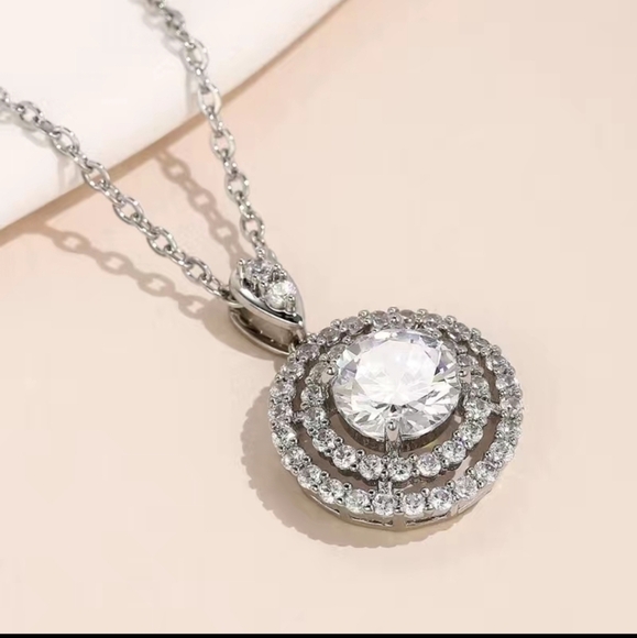 NIB Delicate Moissanite Solitaire Necklace Silver Plated - Picture 2 of 6